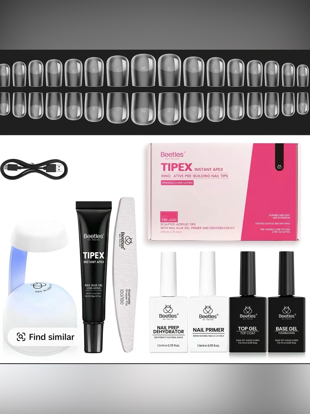 Beetles TIPEX Instant Apex Nail Kit — Clear Pre-Building Nail Tips & Gel Set